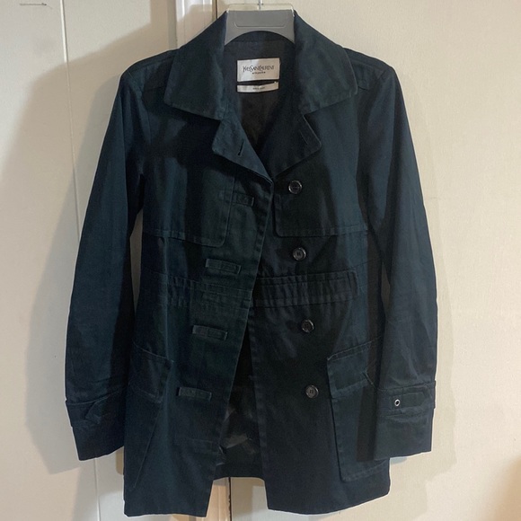 Yves Saint Laurent Jackets & Blazers - YVES SAINT LAURENT BLACK PEACOAT TRENCH RAINCOAT WOMENS SMALL